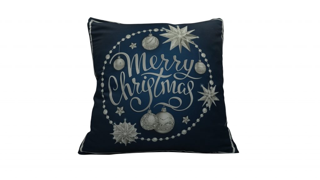 "Merry Christmas" karácsonyi párnahuzat - 45x45 - kék-ezüst