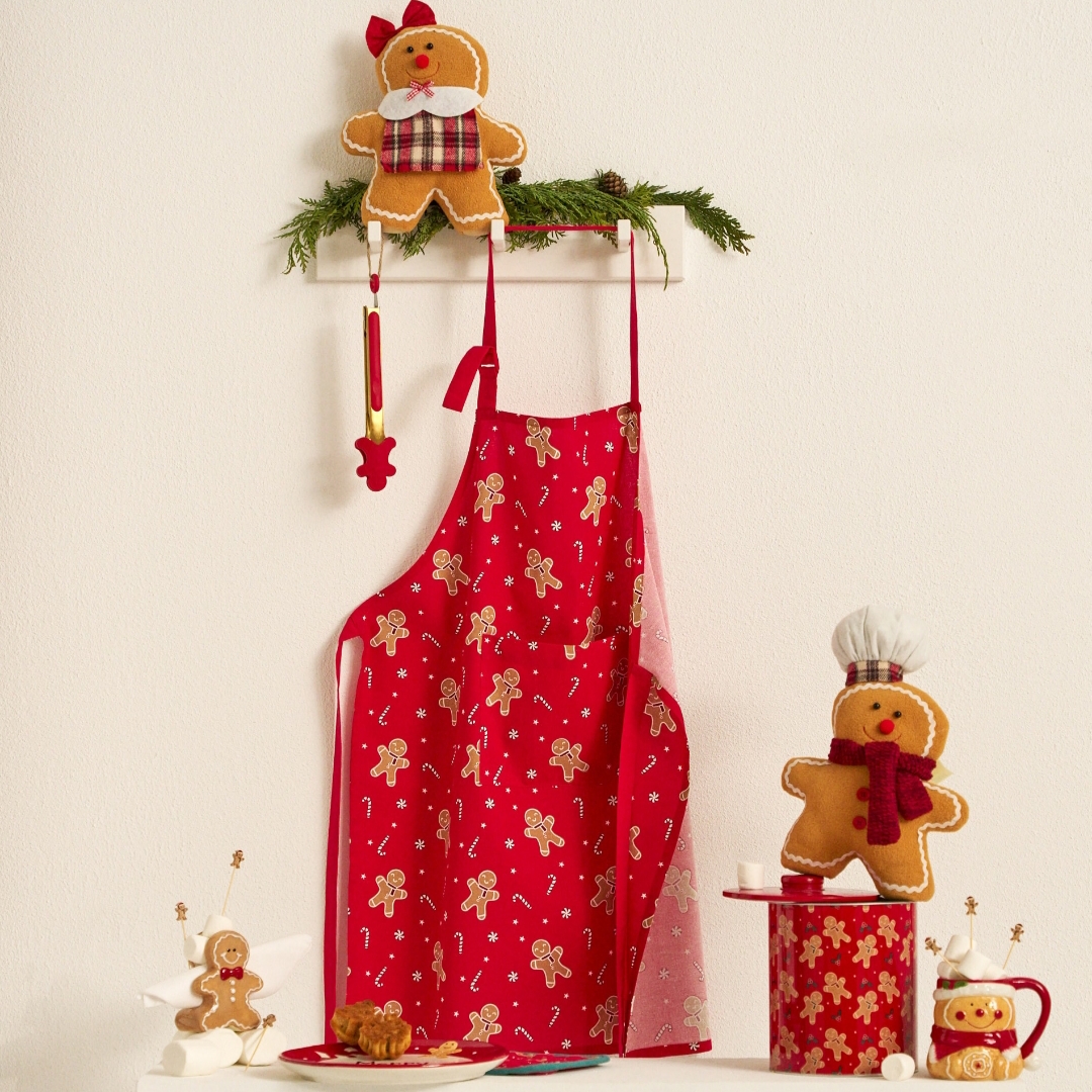 Karácsonyi Mézeskalácsfigurás Kötény – Piros